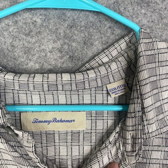 Tommy Bahama Shirt Mens 3XL Gray Geometric Hawaiian Camp Silk Button Up - Picture 6 of 8